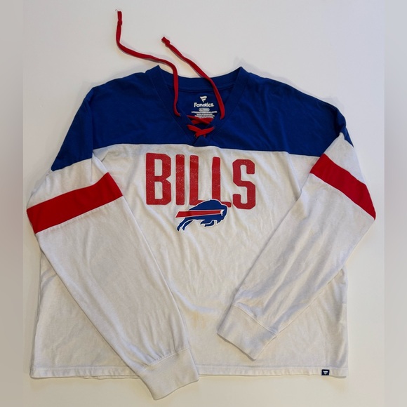 Fanatics Blue and White Bills Women's Jersey lace up long sleeves glitter Red - Picture 3 of 11